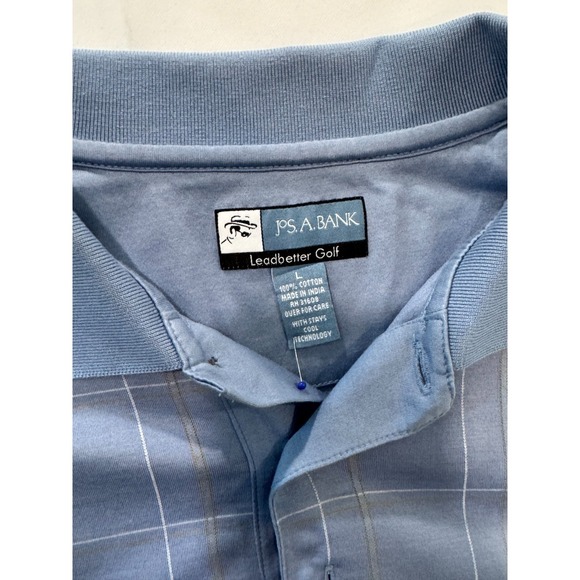 Jos. A. Bank Leadbetter Golf Polo Shirt Men's L Blue Check Cotton - Picture 2 of 3